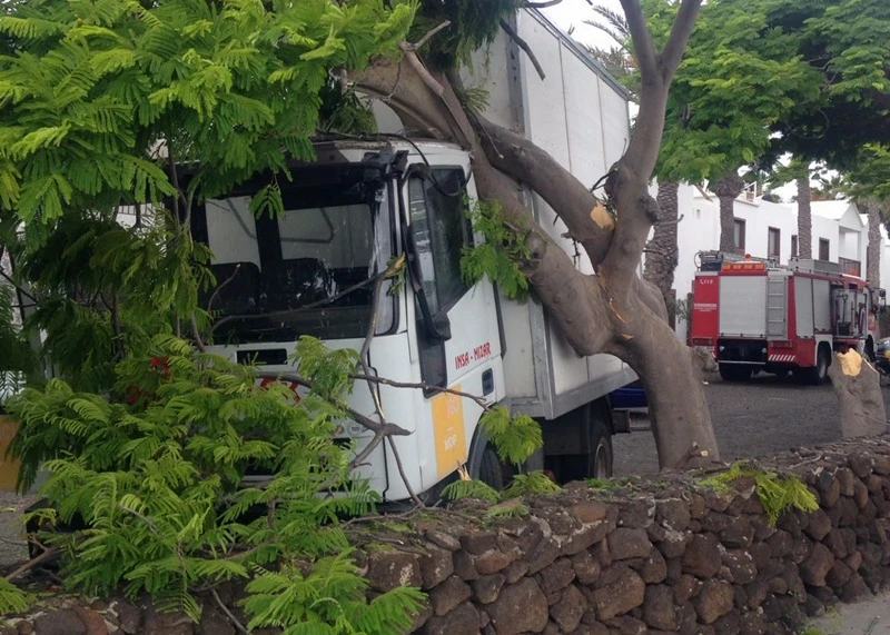 Un camión choca contra un árbol en Playa Blanca y se queda atascado ...