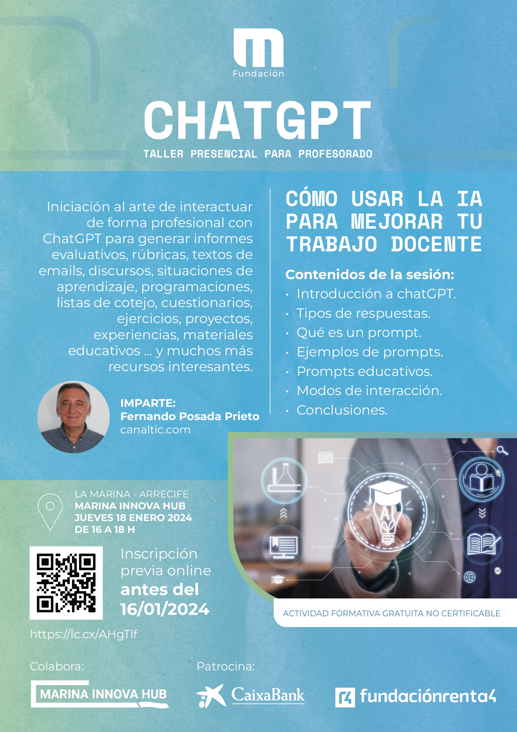Taller gratuito de IA para docentes en Marina Innova Hub - Lancelot ...