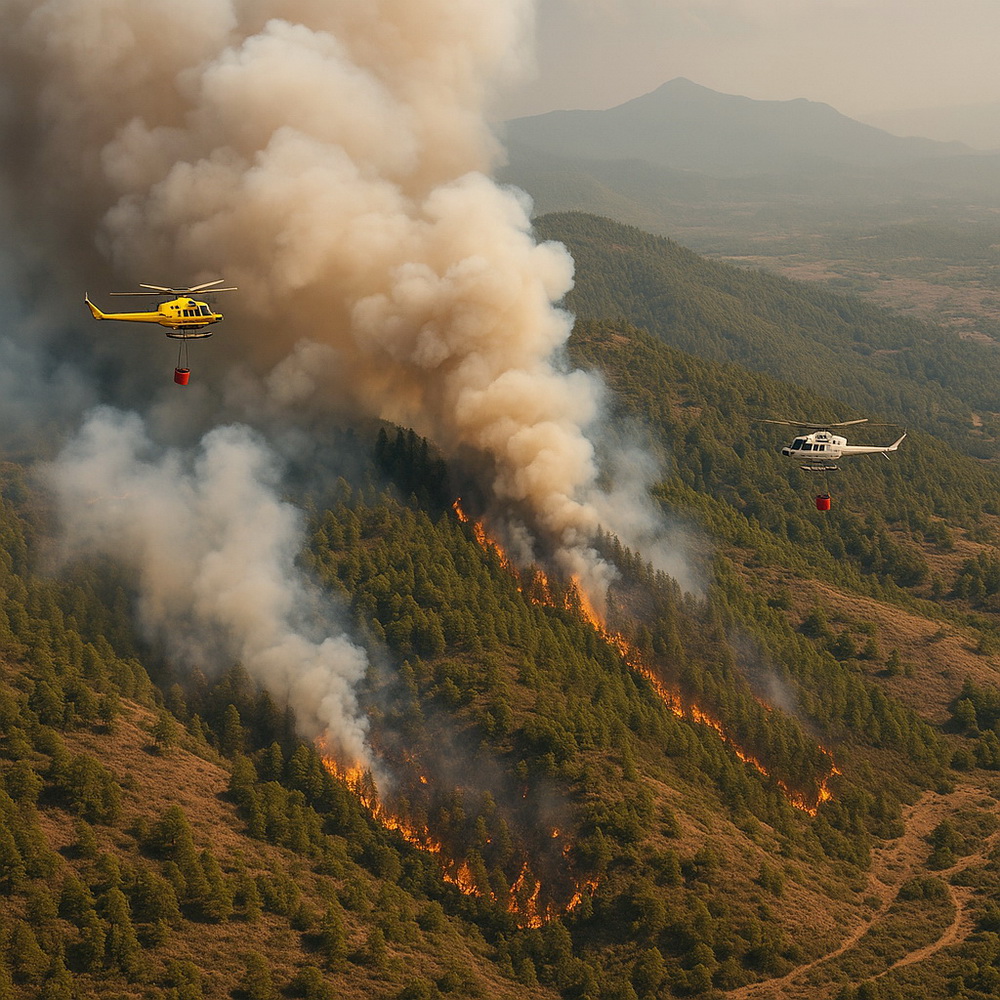 Helicópteros en la extinción de incendio en Tenerife