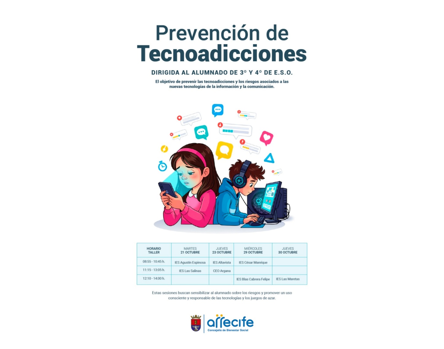 Bienestar Social Arrecife emprende una campaña en los institutos para y prevenir tecnoadicciones