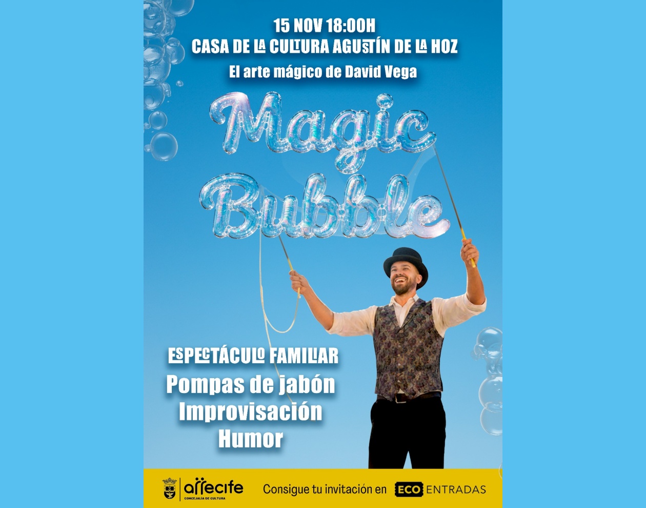 Esta propuesta única del artista David Vega, llegará el 15 de noviembre a las 18:00 horas a la Casa de la Cultura Agustín de la Hoz Esta propuesta única del artista David Vega, llegará el 15 de noviembre a las 18:00 horas a la Casa de la Cultura Agustín de la Hoz