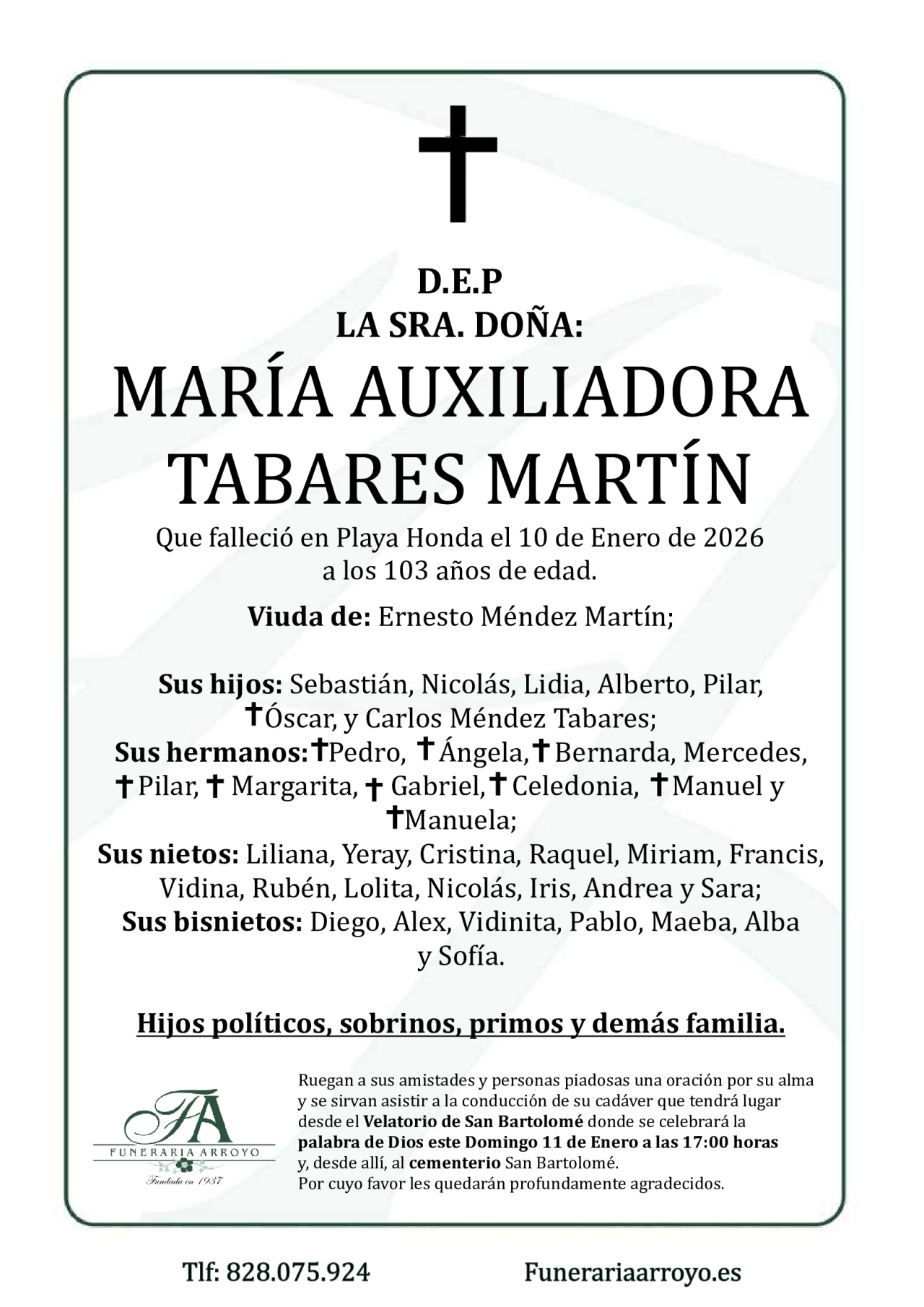 D.E.P.  MAR&Iacute;A AUXILIADORA TABARES MART&Iacute;N