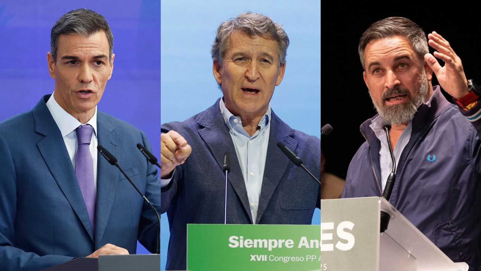 abascal, feijoo y sánchez en un debate político abascal, feijoo y sánchez en un debate político