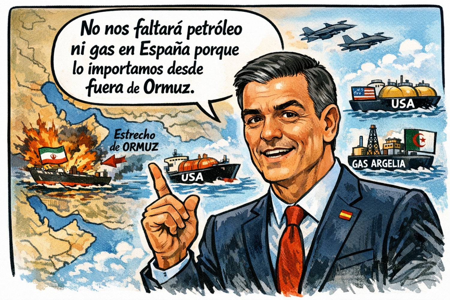 El cierre de Ormuz no afecta el consumo de petróleo y gas hacia España porque España importaba solo el 5 % de crudo y el 2 % de gas de esa zona