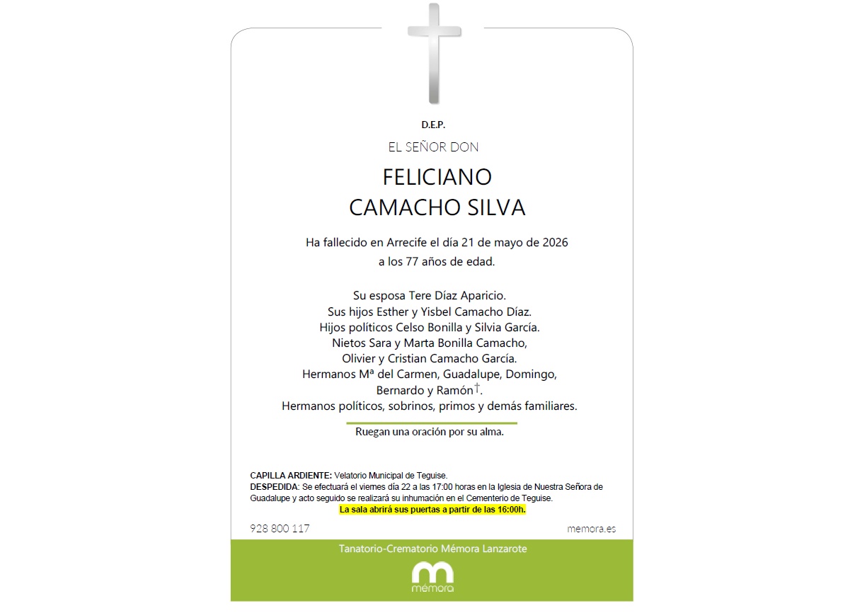 Fallece en Arrecife Feliciano Camacho Silva a los 77 a&ntilde;os