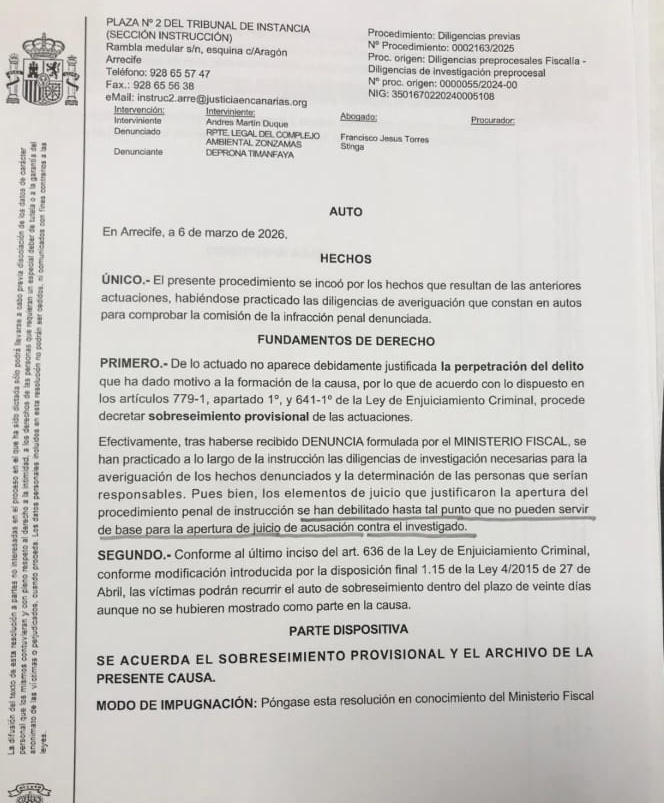 El juez archiva el caso del incendio de Zonzamas ante la inexistencia de elementos penales para abrir una acusación formal El juez archiva el caso del incendio de Zonzamas ante la inexistencia de elementos penales para abrir una acusación formal