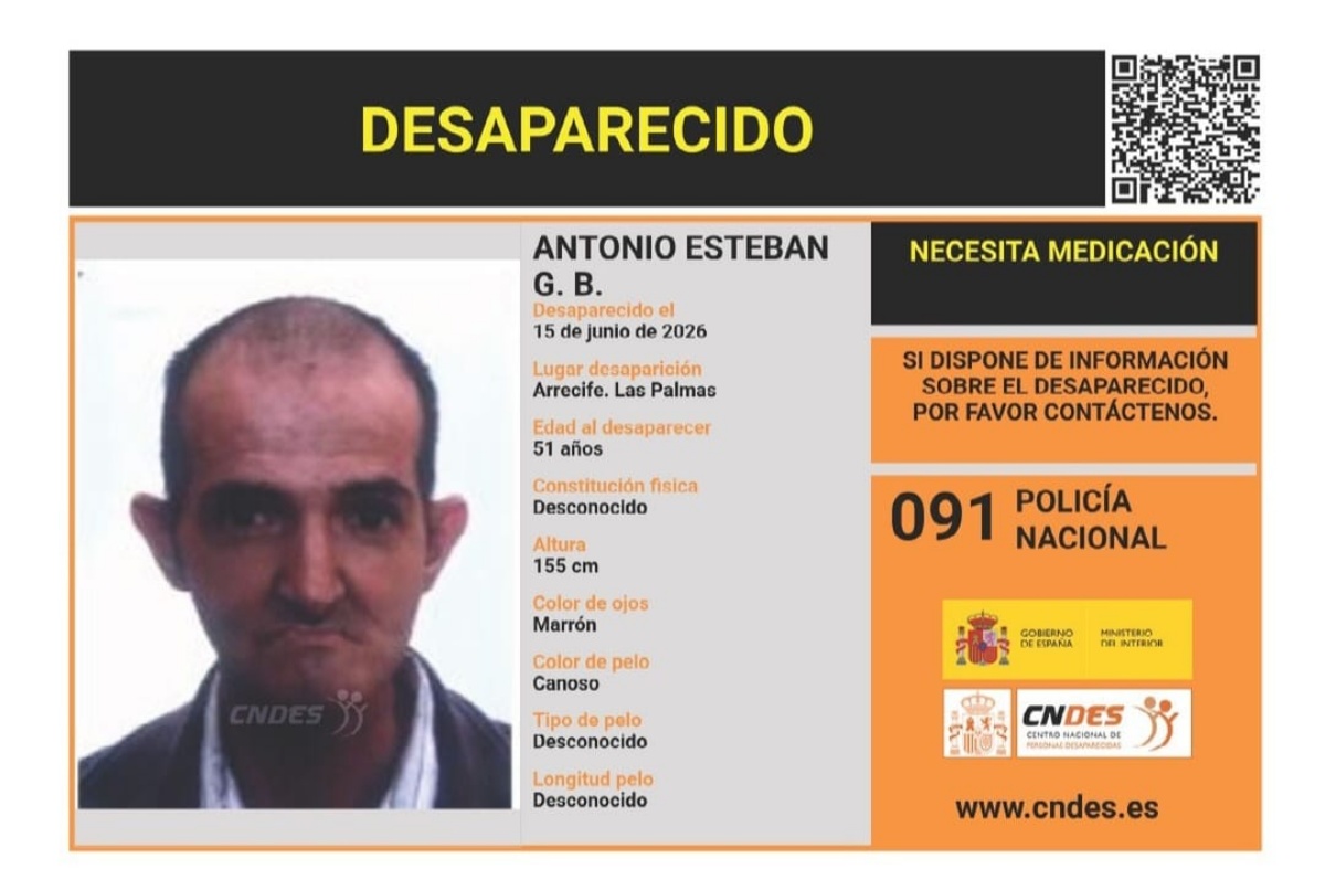 Antonio Esteban G.B. desapareció en Lanzarote y su familia lo busca con urgencia porque necesita medicación Antonio Esteban G.B. desapareció en Lanzarote y su familia lo busca con urgencia porque necesita medicación
