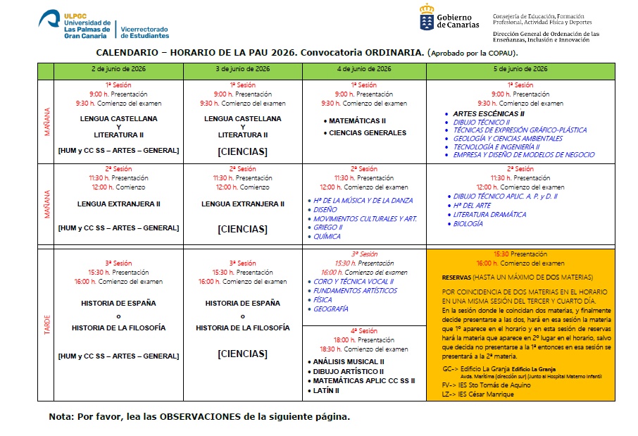 Los exámenes se realizarán en una única sede, la del IES César Manrique Los exámenes se realizarán en una única sede, la del IES César Manrique