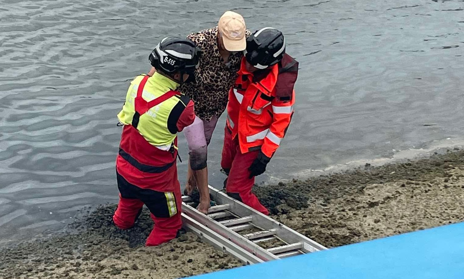 Los bomberos tuvieron que emplear una escalera para acceder hasta la afectada y liberarla de la zona embarrada Los bomberos tuvieron que emplear una escalera para acceder hasta la afectada y liberarla de la zona embarrada