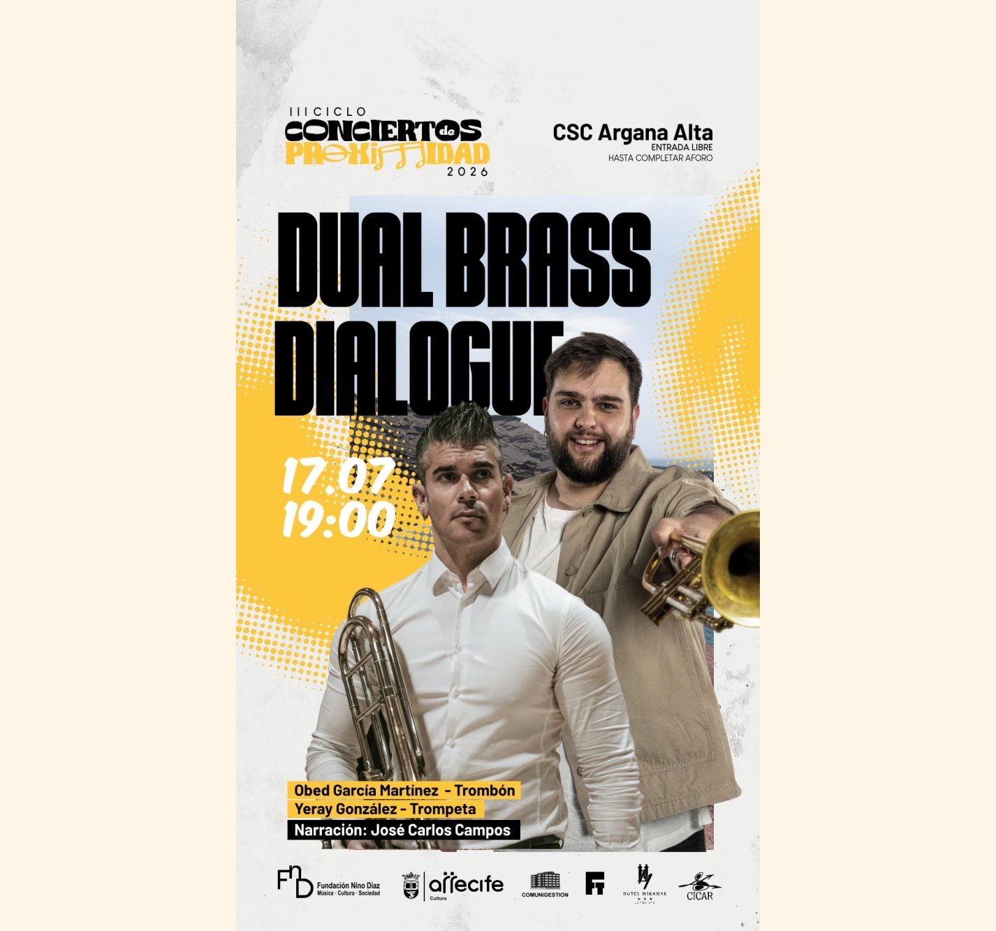 Los asistentes podrán disfrutar de la música de Dual Brass Dialogue y la narración de Saray Castro bajo la dirección de José Carlos Campos Los asistentes podrán disfrutar de la música de Dual Brass Dialogue y la narración de Saray Castro bajo la dirección de José Carlos Campos