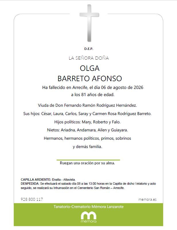 Esquela completa Olga Barreto