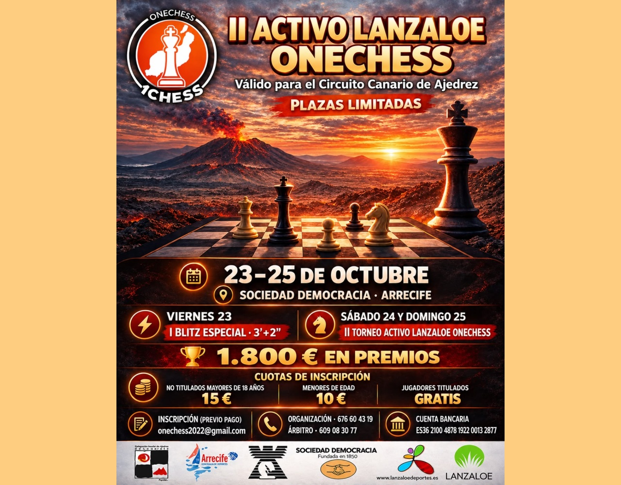El II Activo Lanzaloe OneChess se celebra del 23 al 25 de octubre en la Sociedad Democracia El II Activo Lanzaloe OneChess se celebra del 23 al 25 de octubre en la Sociedad Democracia