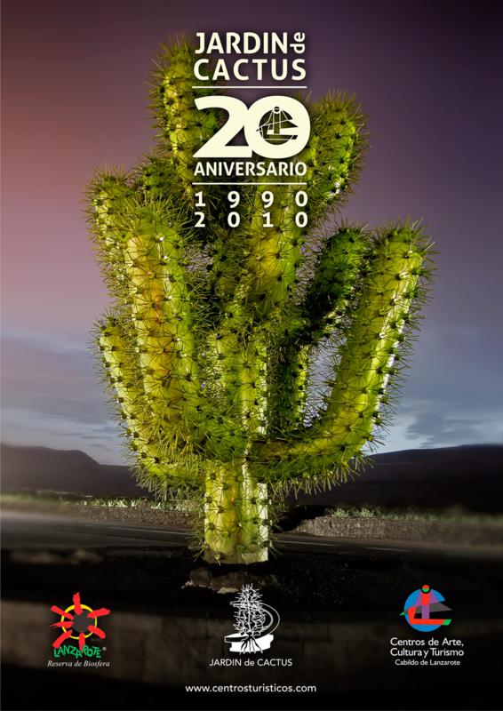 Cartel del 20º aniversario del Jardín de Cactus.