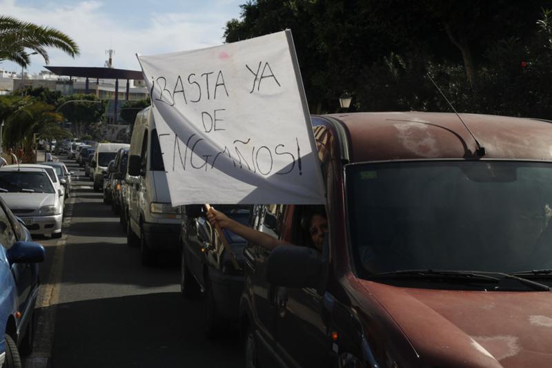 La caravana de protesta, este martes día 23, en Arrecife.