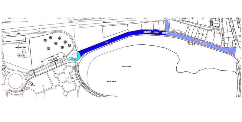 Mapa de los cortes de tráfico sobre la avenida Mancomunidad y Fred Olsen