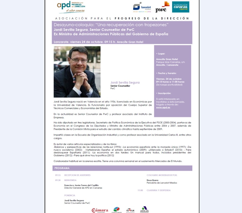 El ex ministro Jordi Sevilla, protagonista de una nueva jornada organizada por Lancelot Medios.