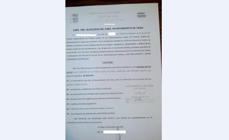 Escrito registrado por Asipal en el Ayuntamiento de Yaiza el pasado 20 de enero, publicado por Cadena Ser Lanzarote.