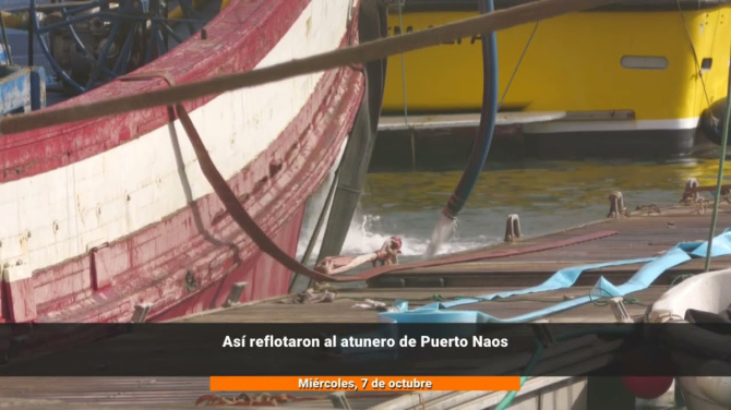 Así reflotaron al atunero hundido en Puerto Naos