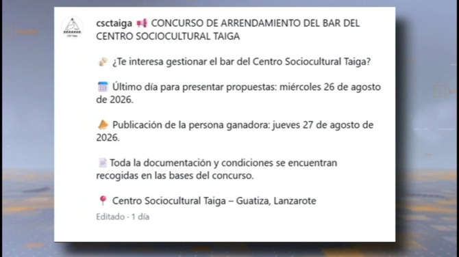 Sale a concurso el arrendamiento del bar del Teleclub de Guatiza