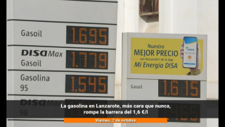La gasolina en Lanzarote, más cara que nunca, rompe la barrera de los 1,60 euros