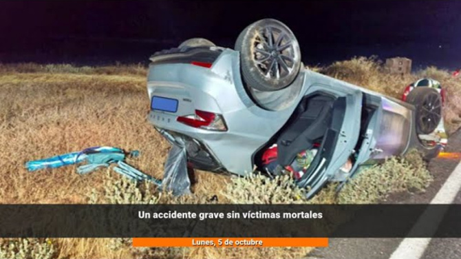 Un aparatoso accidente deja dos heridos y un coche destrozado Un aparatoso accidente deja dos heridos y un coche destrozado