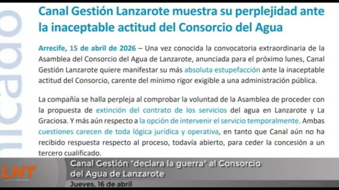 Canal Gestión "declara la guerra" al Consorcio del Agua de Lanzarote